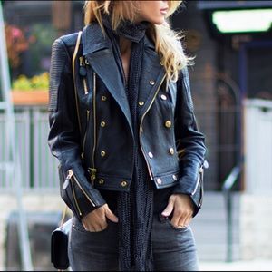Burberry Brit black leather jacket moto gold hw 6